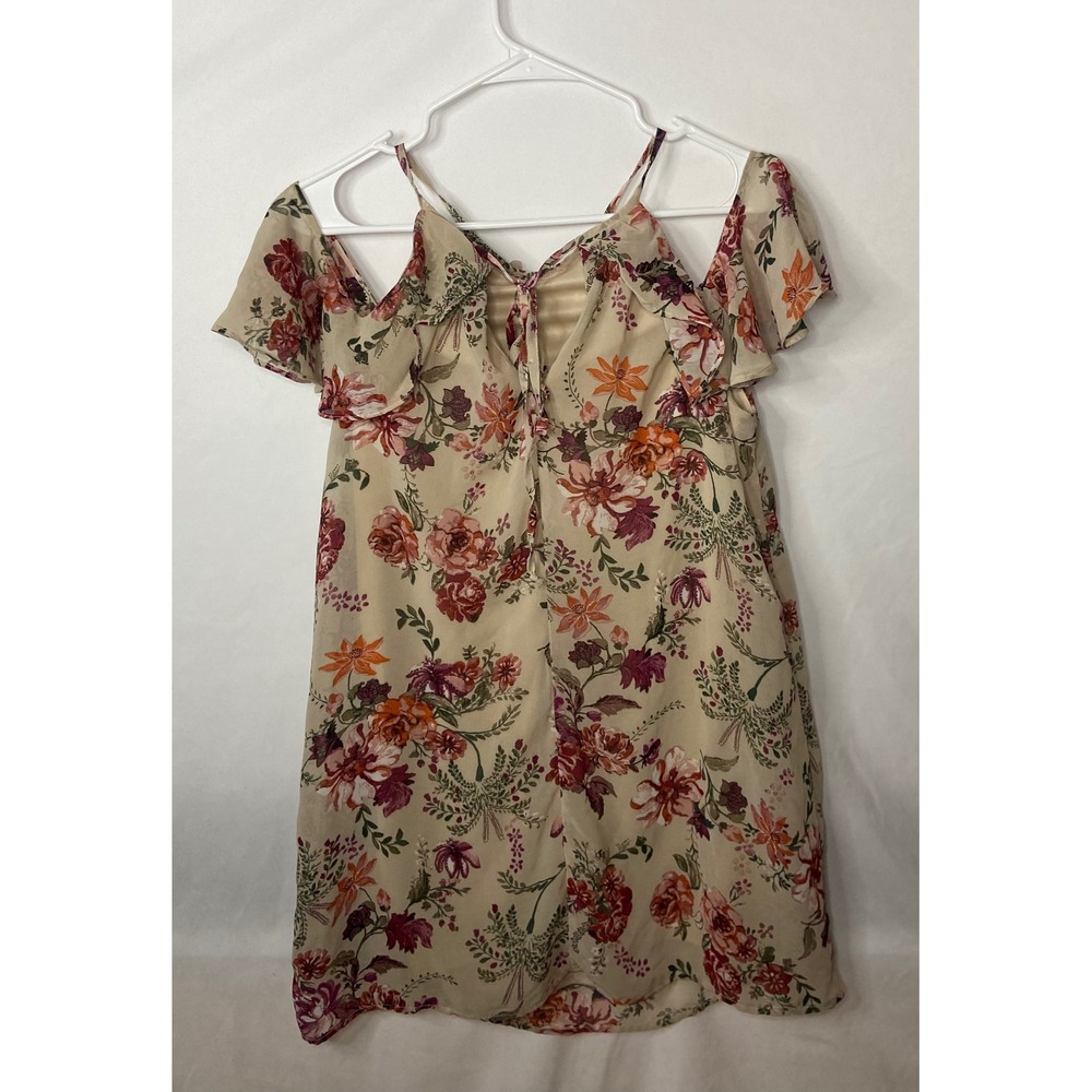 AS U WISH Floral Cold Shoulder Ruffle Dress Beige Pink Purple Orange Size S - Picture 10 of 10